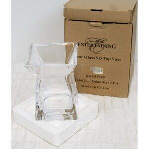 NEW SLAH Southern Living Clear Glass Square Top Vase #3000 Fluted
